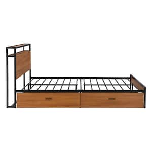 Queen Metal Platform Bed Frame with 2-Drawers, Sockets and USB Ports, Slat Support