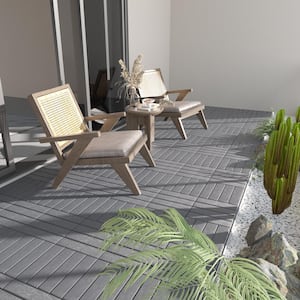 12 in.W x 12 in. L Outdoor Striped Pattern Square Plastic Interlocking Flooring Deck Tiles (Pack of 44 Tiles)in Gray
