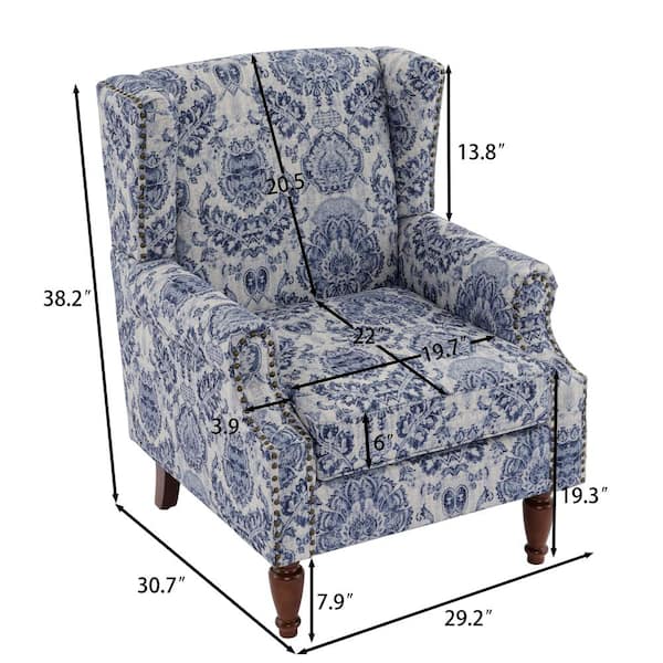 Uixe Navy Blue Floral Pattern Linen Upholstered High Back
