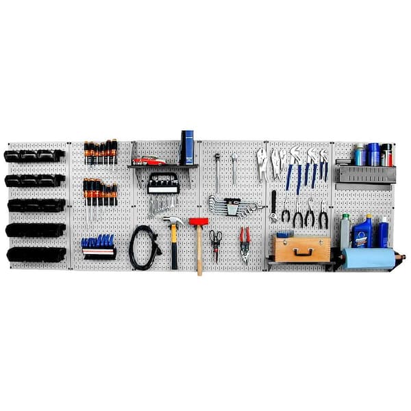 Wall Control 32 in. x 96 in. Metal Pegboard Master Workbench Tool Organizer  with Gray Pegboard and Black Accessories 30WRK800GB - The Home Depot