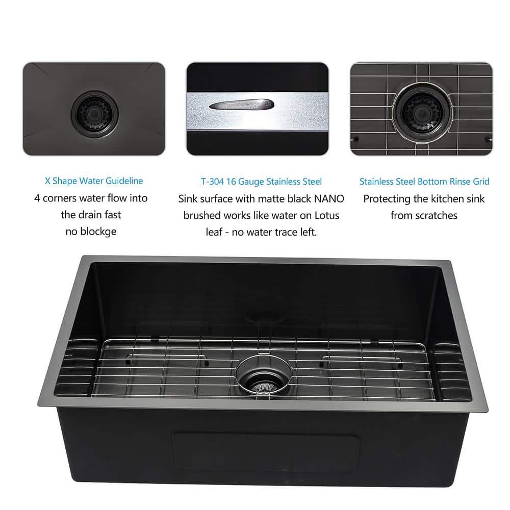 Ruvati 35-Inch Matte Black Stainless Steel Single Bowl Kitchen Sink