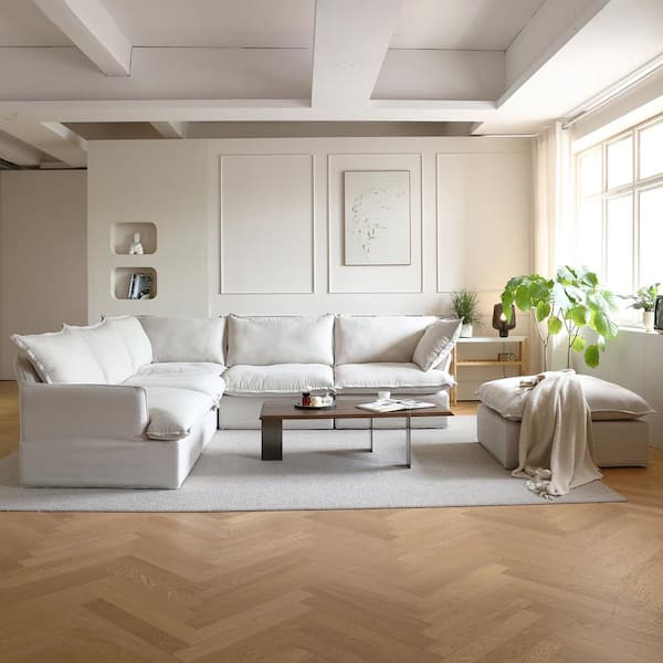 41 in. Flared Arm Linen Accent Armchair Single Sofa Chair Overstuffed Modular Cloud Couch in Beige (Set of 1)