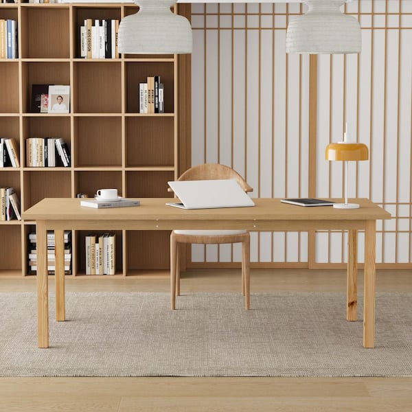 FUFU&GAGA 78.7 in. Width Wooden Writing Desk Workstation Executive Meeting Table in Natural Brown with Wooden Legs