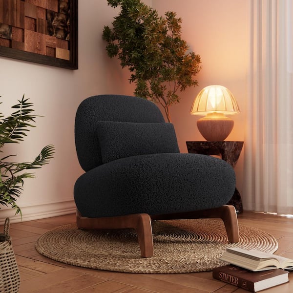 Cloud-Soft Black Sherpa Boucle Armless Accent Chair Upholstered Living Room Side Chairs with Waist Cushion