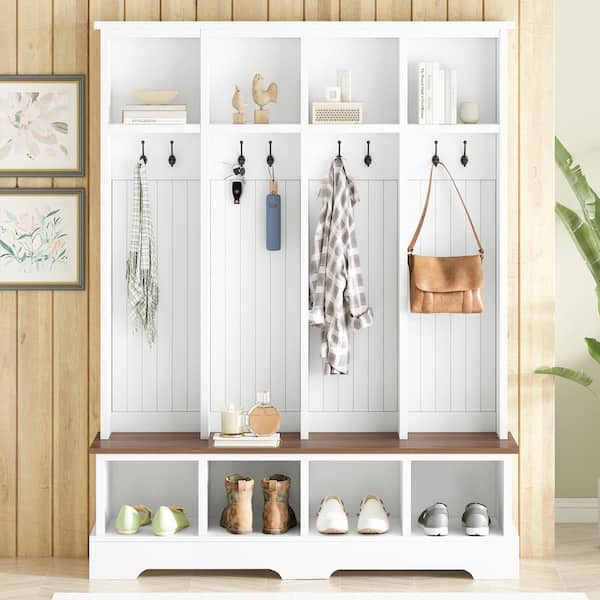 Harper & Bright Designs Modern 3-in-1 White Wood Hall Tree with 8