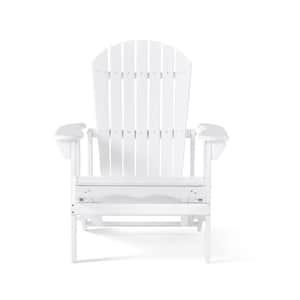 Outdoor Reclining Acacia Wood Adirondack Chair with Footrest, Armrest and Foldable for Backyard, Patio, White
