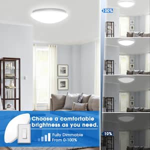 14 in. White Dimmable LED Flush Mount Ceiling Light with Frosted Shade in Daylight White 6000K