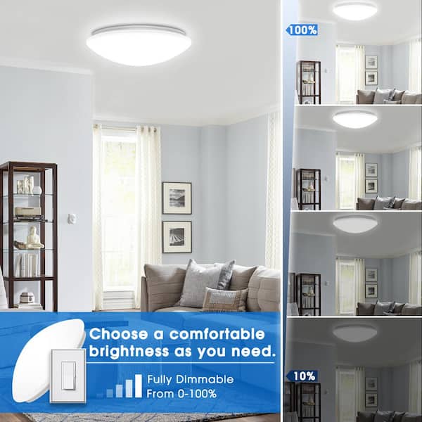 14 in. White Dimmable LED Flush Mount Ceiling Light with Frosted Shade in Daylight White 6000K