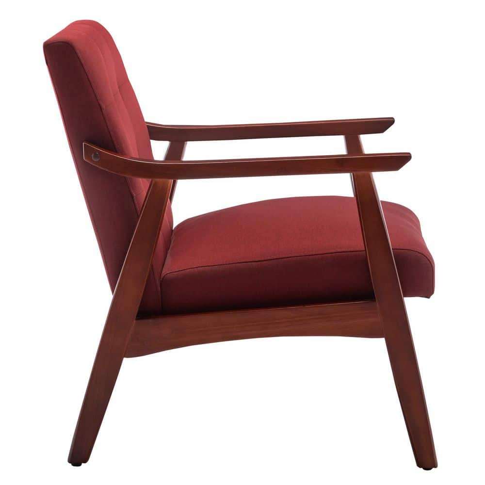 Natalie Mid-Century Garnet Red Accent Chair with Espresso Wood Frame