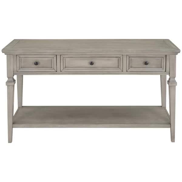 ANBAZAR Gray Wash 50 in. Rectangle Retro Console Table with 3-Drawers and Shelf Wood Entryway Sofa Table for Living Room