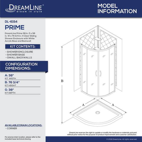 Dreamline Prime 38 In X 38 In X 76 75 In H Corner Semi Frameless Sliding Shower Enclosure In Chrome With Base And Back Walls Dl 6154 01cl The Home Depot