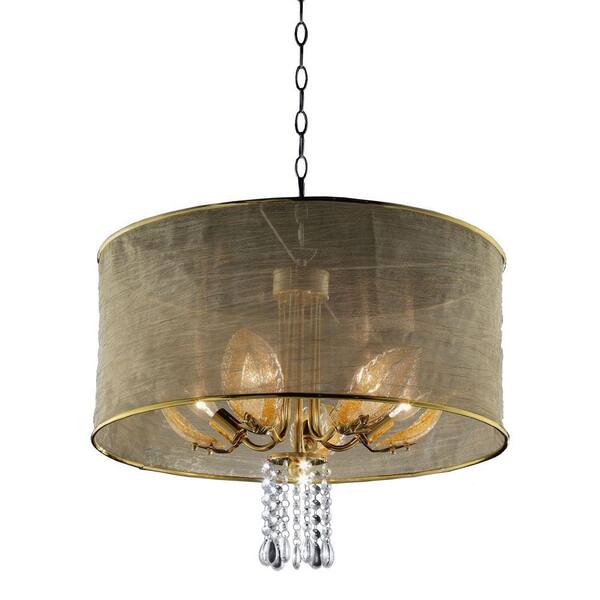 OK LIGHTING 5-Light Gold Leaf Crystal Ceiling Lamp