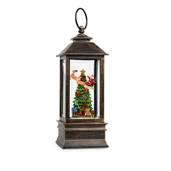 Christmas Tree and Flying Santa Musical Snow Globe 10 in. x 5 in. Blacks Lantern