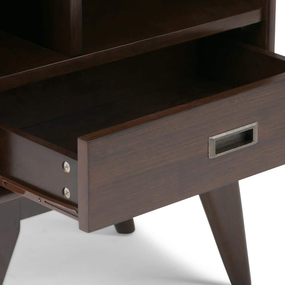 Medium Auburn Brown Solid Hardwood Mid-Century Modern Bookcase with Drawer