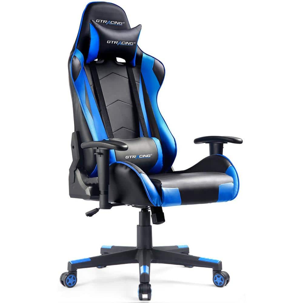 Lucklife Black Gaming Chair Racing Office Computer Ergonomic Leather Game  Chair with Headrest and Lumbar Pillow Esports Chair HD-GT099-BLACK - The  Home Depot