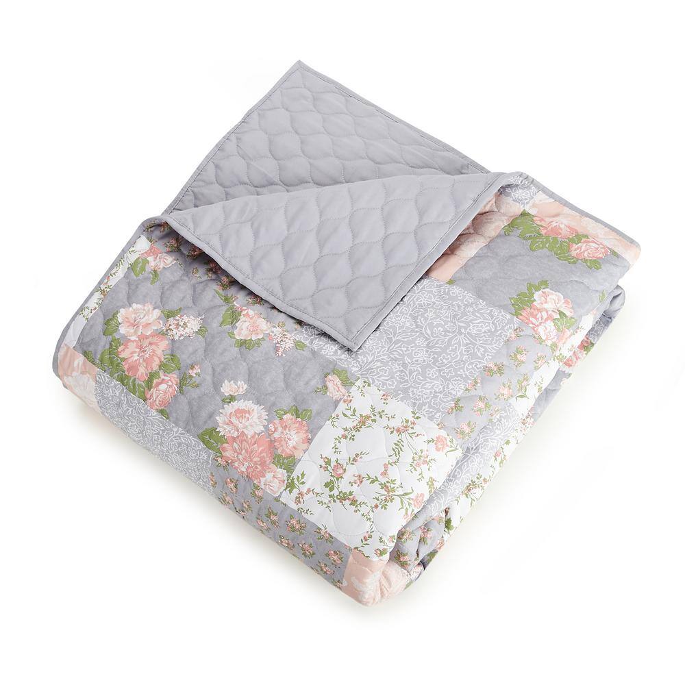 Gray Reversible Patchwork Microfiber Full Quilt Set