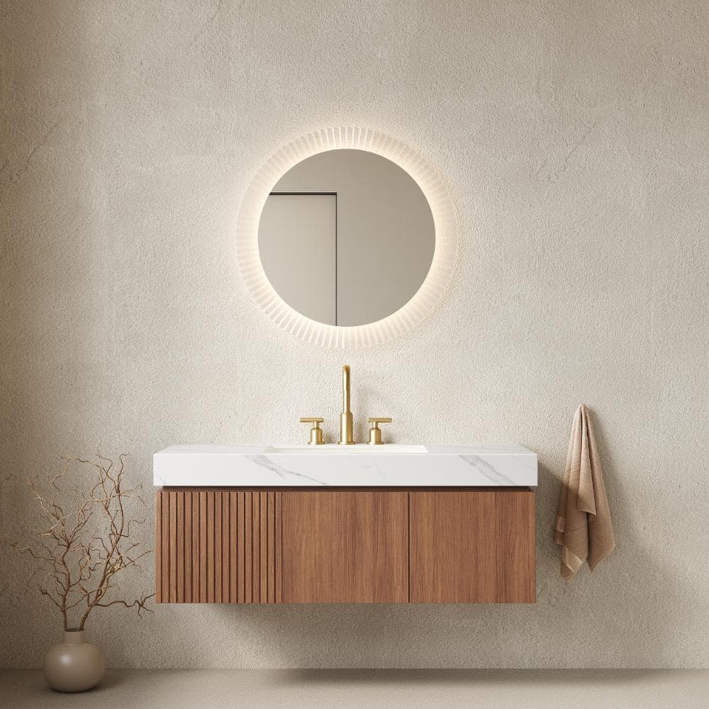 MURI 48 in. Floating Bathroom Vanity with Sink, Carrara White Sintered Stone Top, Ceramic Basin, Brown Oak Woodgrain price history on PriceWatchPro