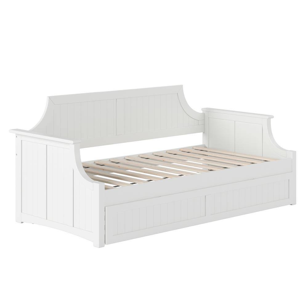 White Twin Wood Daybed with Trundle and Storage Drawers