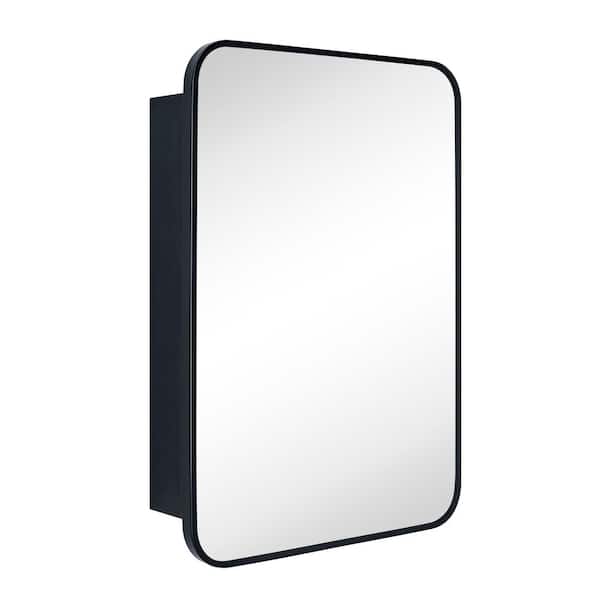 TEHOME 16.5-in x 24-in Surface/Recessed Mount Matt Black Mirrored Soft Close Medicine Cabinet