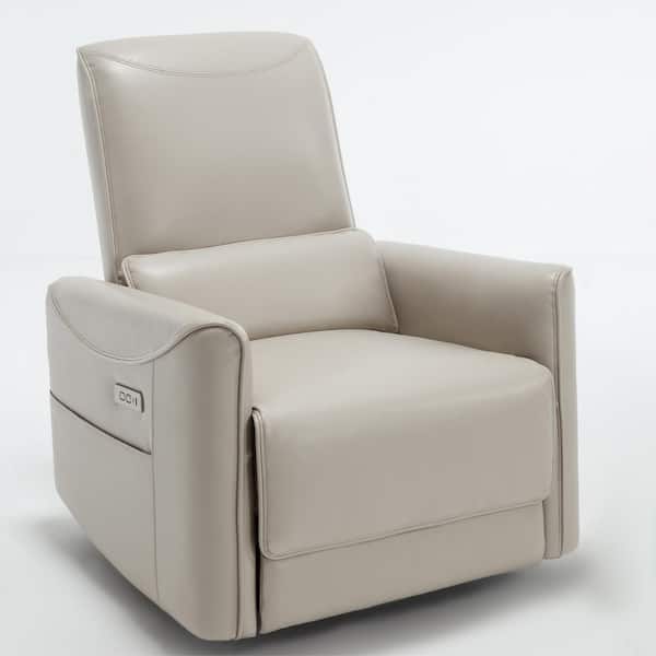 Boyel Living Beige, Grey Leather Swivel and Rocker Power Recliner Chair, Heavy Duty Motion Mechanism with USB and Type-C Ports