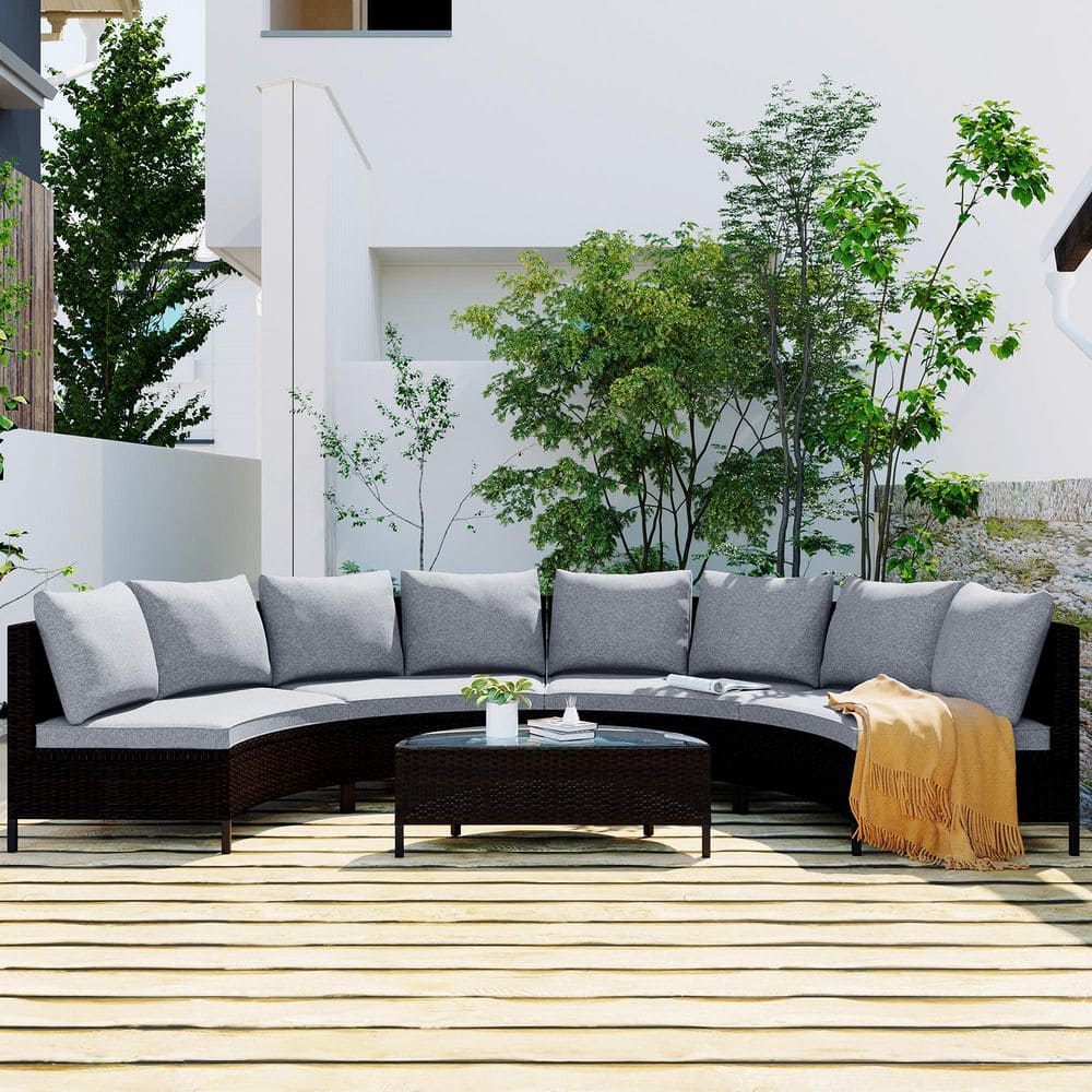 Wicker Outdoor Sectional with Gray Cushions and Tempered Glass Table price history on PriceWatchPro