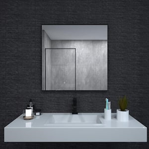 Aura 30 in. W x 30 in. H Rectangular Framed Wall Bathroom Vanity Mirror in Matte Black