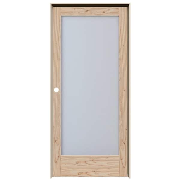 JELD-WEN MODA Rustic 24 in. x 80 in. Right-Hand Full Lite Frosted Glass Natural Unfinished Wood Single Prehung Interior Door