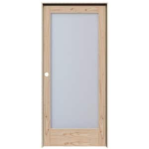 MODA Rustic 28 in. x 80 in. Right-Hand Full Lite Frosted Glass Natural Unfinished Wood Single Prehung Interior Door