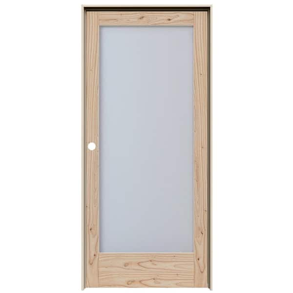 JELD-WEN MODA Rustic 28 in. x 80 in. Right-Hand Full Lite Frosted Glass Natural Unfinished Wood Single Prehung Interior Door