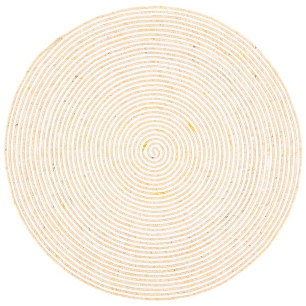 SAFAVIEH Braided Gold Ivory 3 ft. x 3 ft. Abstract Striped Round Area Rug