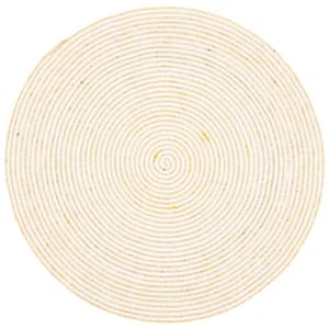 Braided Gold Ivory 4 ft. x 4 ft. Abstract Striped Round Area Rug