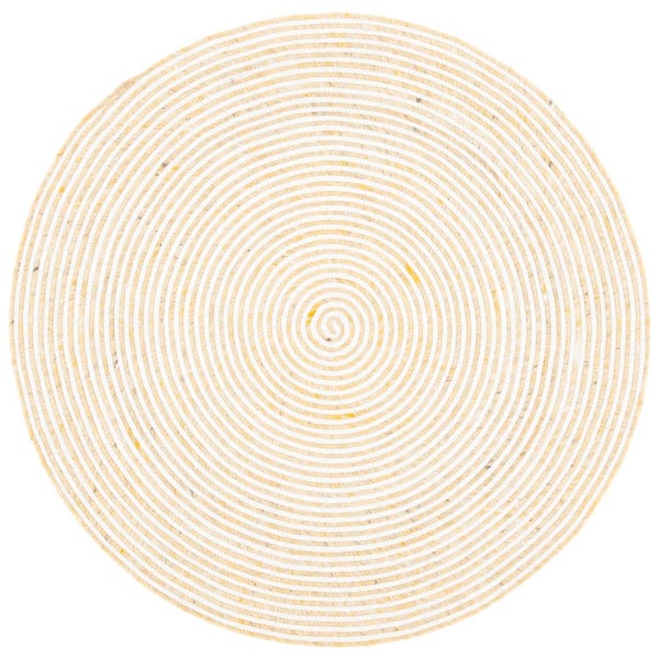 SAFAVIEH Braided Gold Ivory 4 ft. x 4 ft. Abstract Striped Round Area Rug