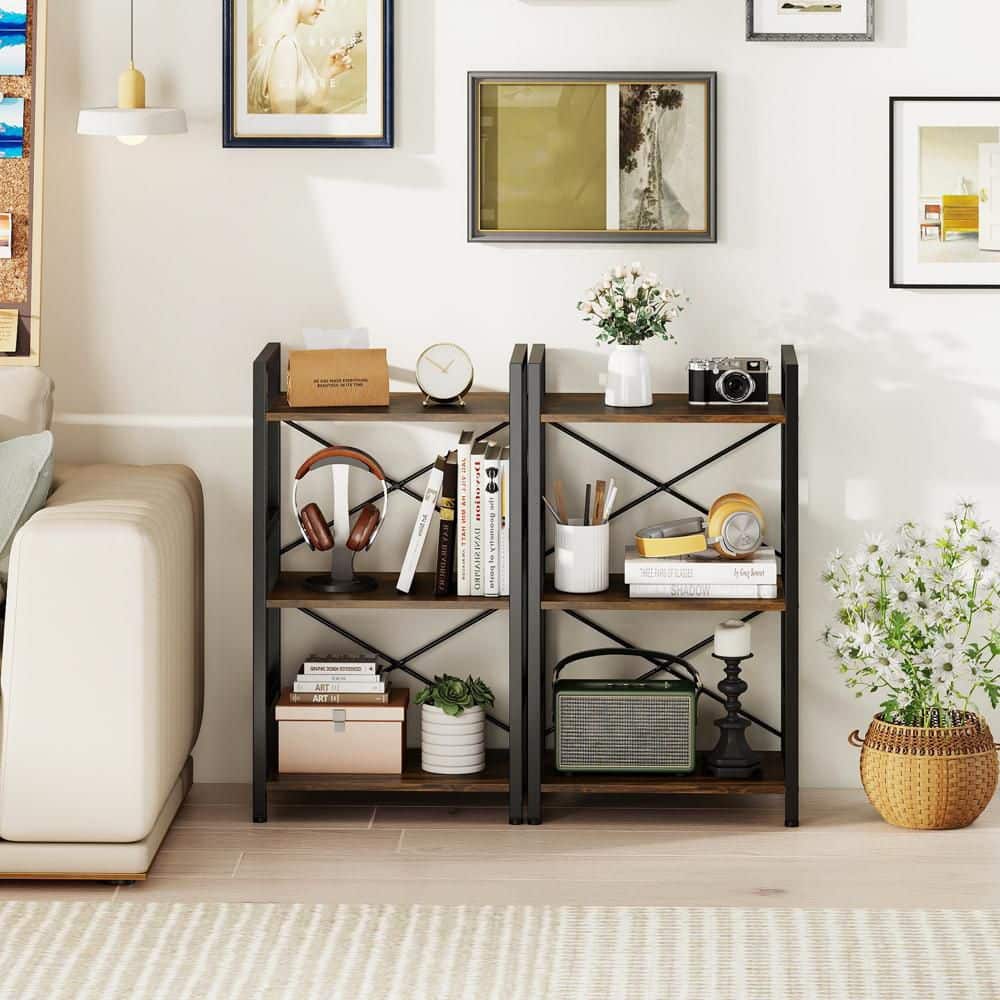 Costway 1 Pieces 3-Tier 28 in. Tall Bookcase with Metal Frame, Wooden ...