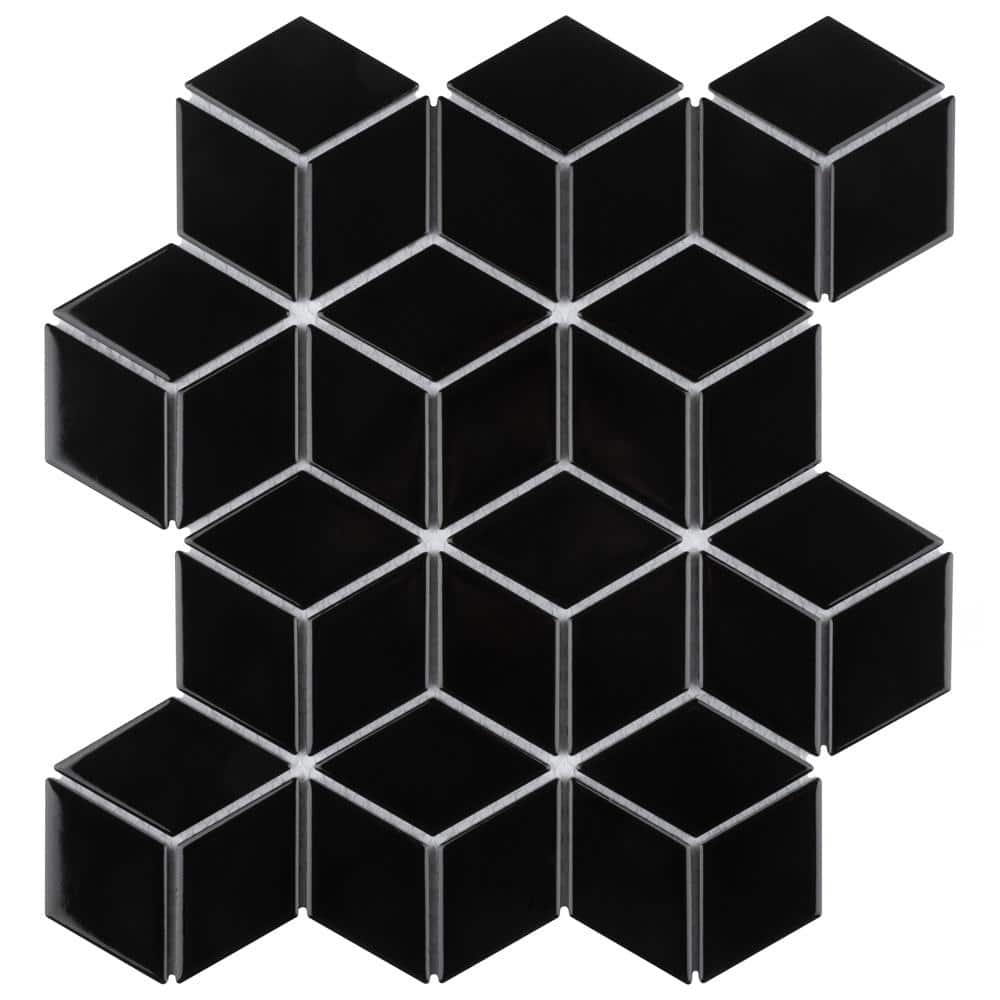Metro Rhombus Glossy Black 10-1/2 in. x 12-1/8 in. Porcelain Mosaic Tile (9.0 sq. ft./Case) price history on PriceWatchPro