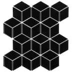 Metro Rhombus Glossy Black 10-1/2 in. x 12-1/8 in. Porcelain Mosaic Tile (9.0 sq. ft./Case)
