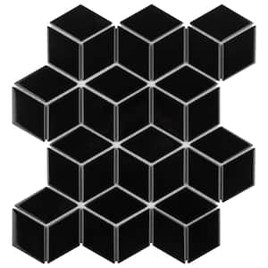 Metro Rhombus Glossy Black 10-1/2 in. x 12-1/8 in. x 5 mm Porcelain Mosaic Tile (9.04 sq. ft. / case)