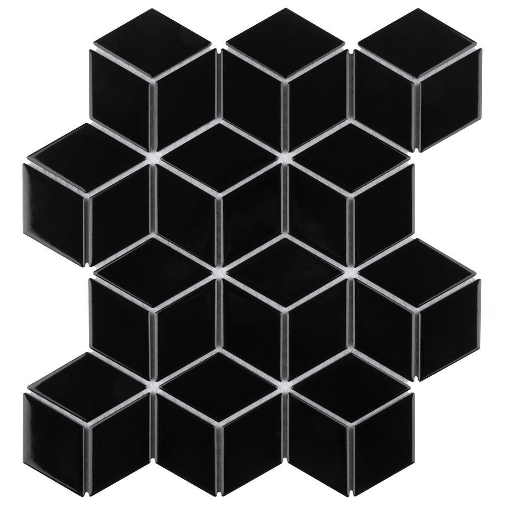Metro Rhombus Glossy Black 6 in. x 6 in. Porcelain Mosaic Take Home Tile Sample price history on PriceWatchPro