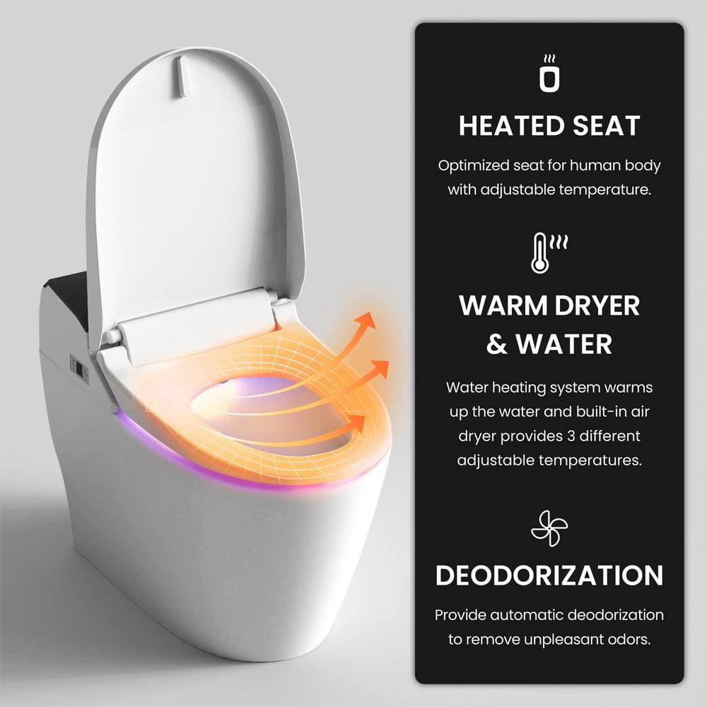 Elongated White Porcelain Smart Bidet Toilet with Heated Seat