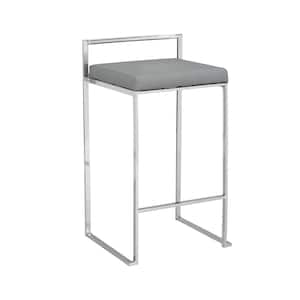 Lucien 31 in. H Gray Low Back Metal Frame 25.25 in. H Counter Stool Cushion Seat Upholstered (1 Stool)