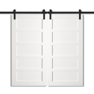 40 in. x 83 in. Seattle Modern White Double Barn Door with Hardware Kit
