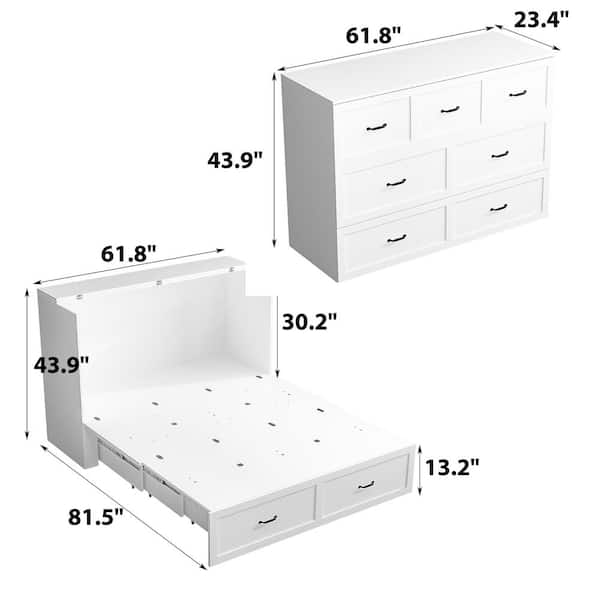 FUFU&GAGA White Wood Frame Queen Size Bed Murphy Bed Chest Cabinet