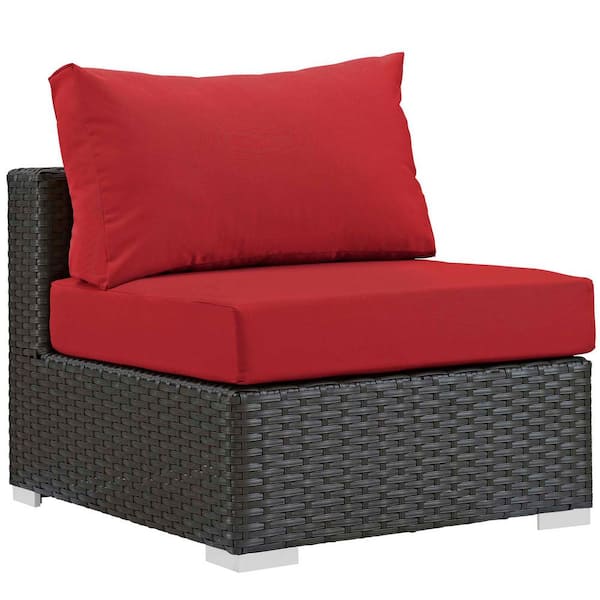 MODWAY Sojourn Patio Fabric Sunbrella Wicker Armless Middle Outdoor Sectional Chair with Canvas Red Cushions