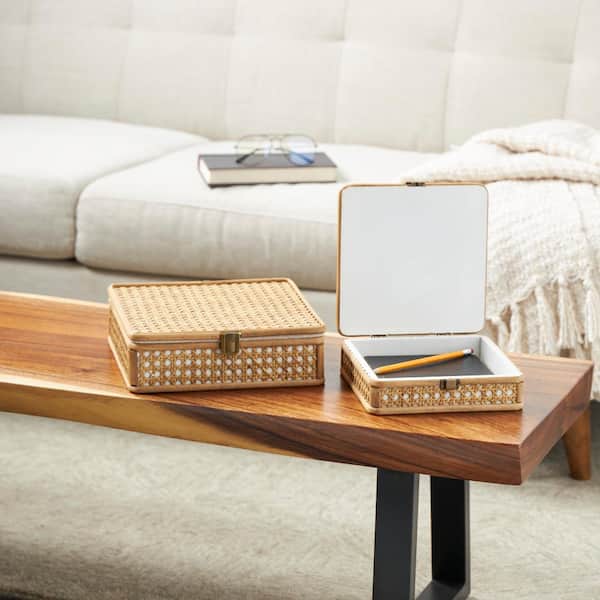 Litton Lane Square Rattan Handmade Woven Rattan Box with Bronze Latches (Set of 2)