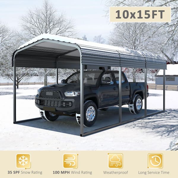 10 ft. W x 15 ft. D Metal Carport Metal Car Canopy and Shelter, Gray