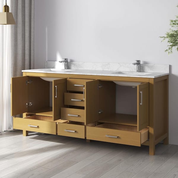 Aeterna 72 in. W x 22 in. D x 34 in. H Double Sinks Freestanding Bath Vanity in Oak w/ White Carrara Cultured Marble Top