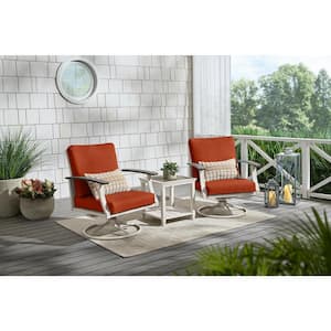 Marina Point White Steel Outdoor Patio Swivel Lounge Chair with CushionGuard Quarry Red Cushions (2-Pack)