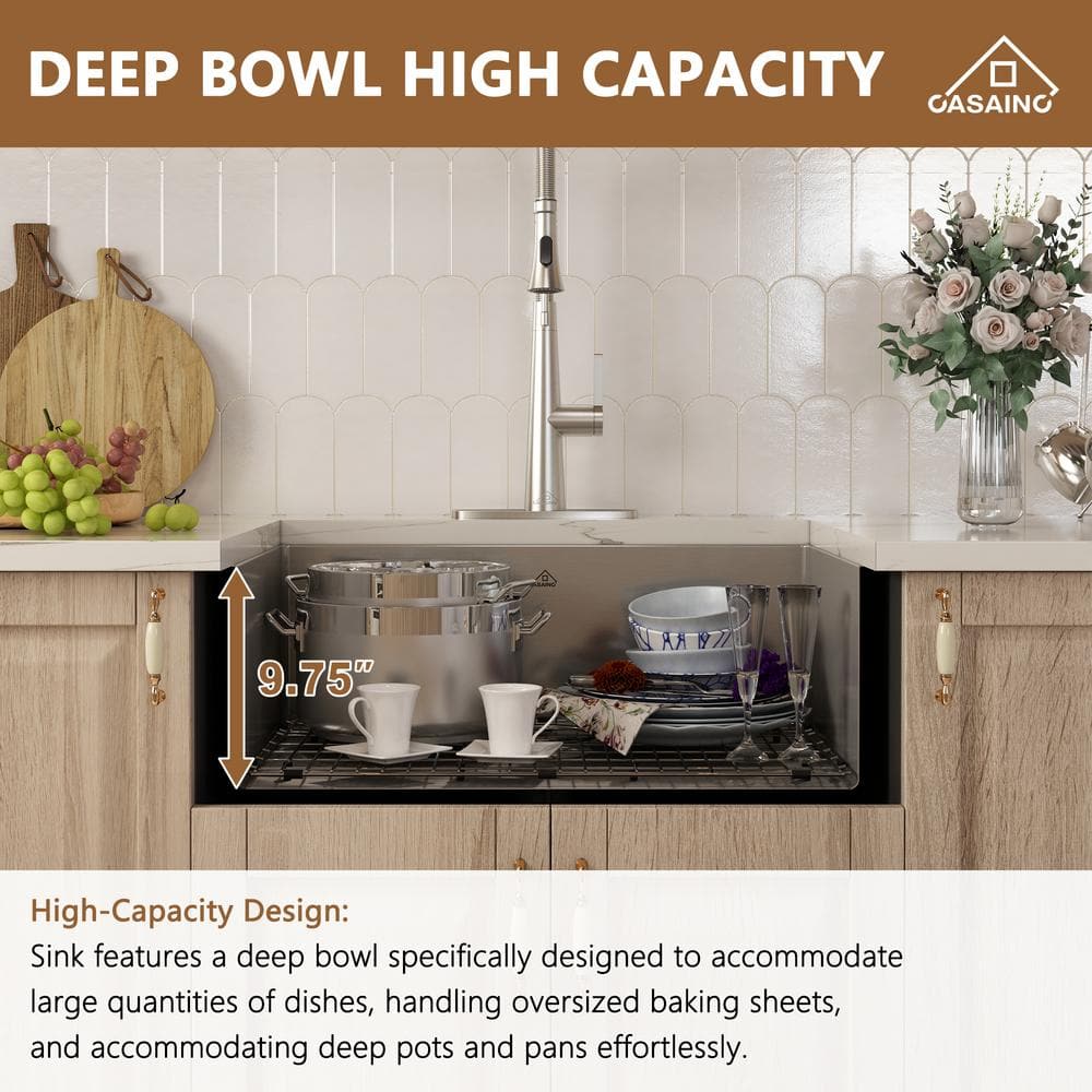 30" Brushed Stainless Steel Farmhouse Kitchen Sink with Single Bowl