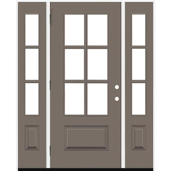 Steves & Sons Legacy 60 in. x 80 in. 3/4-6Lite Clear Glass RHOS Primed Kindling Finish Fiberglass Prehung Front Door w/Dbl 10 in.SL