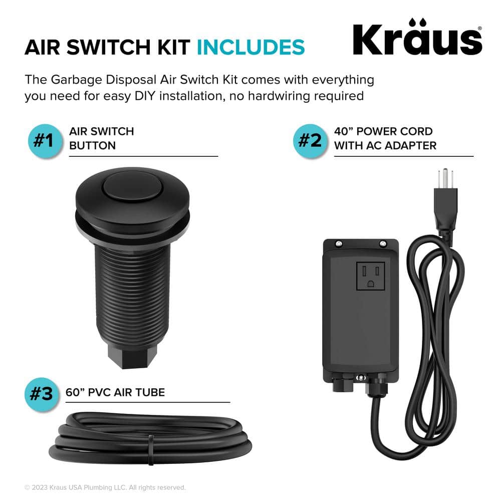 Matte Black Garbage Disposal Air Switch Kit with Push Button