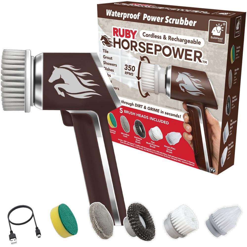 Horse Power Pocket Pony Scrubber,Portable Handheld Spin Scrubber Cordless Detachable Cleaning Brush Waterproof Electric Power Scrubber With Multiple Replaceable Heads I.1479243141